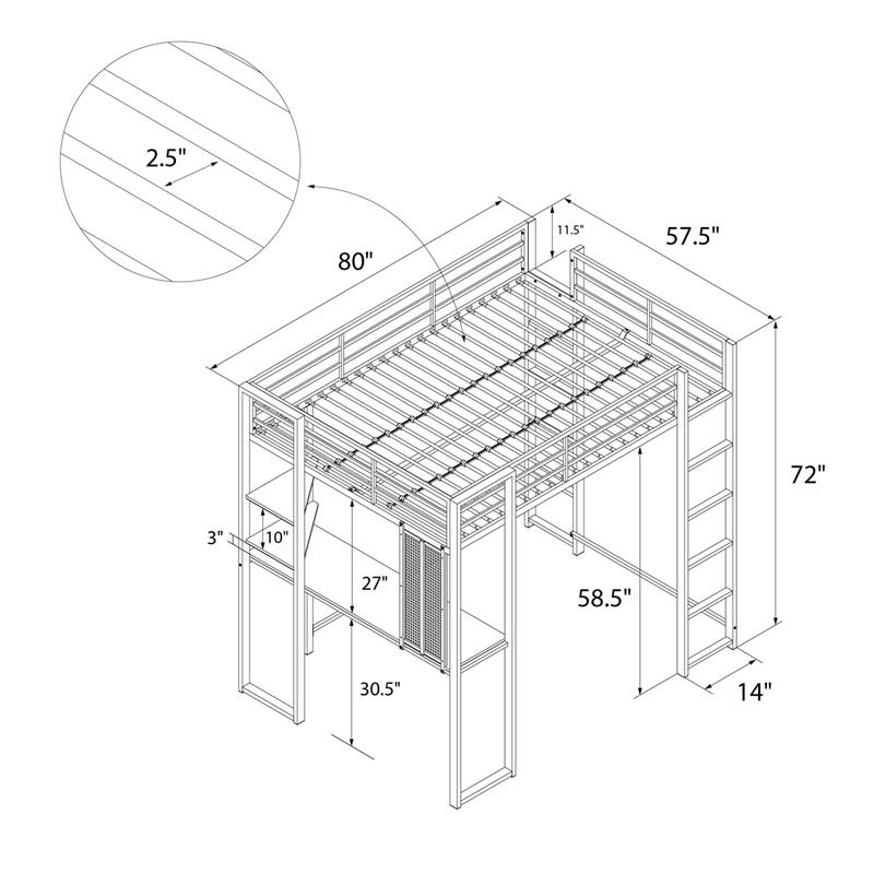 Pemberly Row Modern / Contemporary Full Size Metal Loft Bed in White