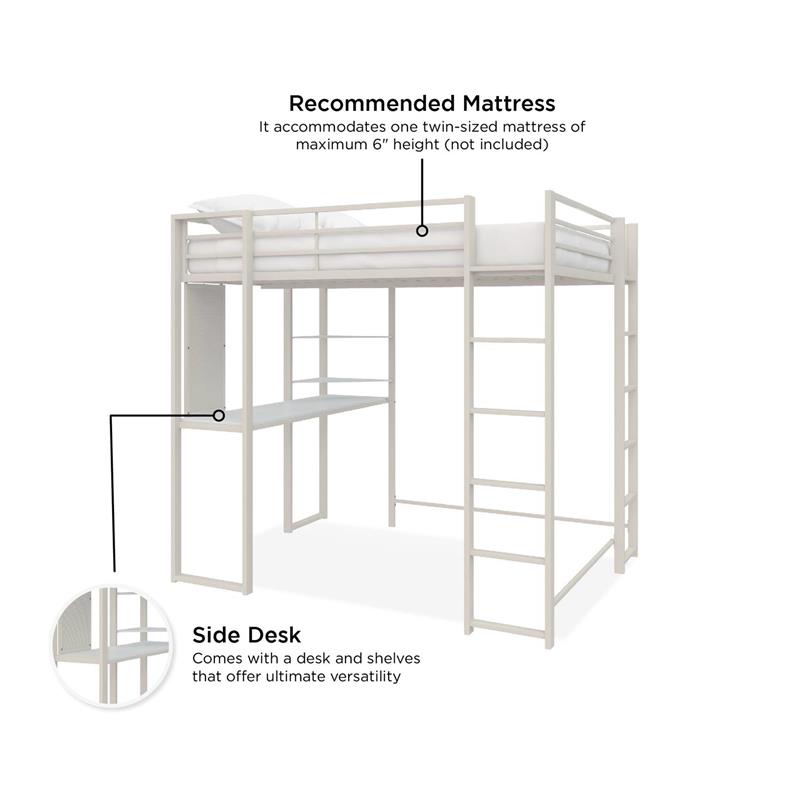 Pemberly Row Modern / Contemporary Full Size Metal Loft Bed in White
