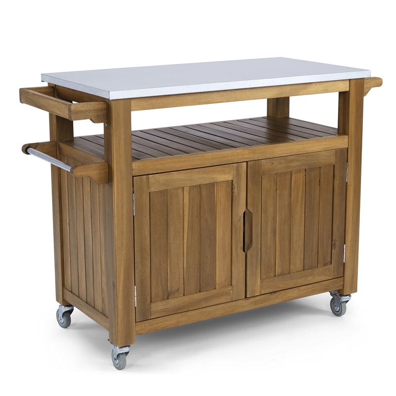 Pemberly Row Modern / Contemporary Brown Finish Wood Outdoor Cart