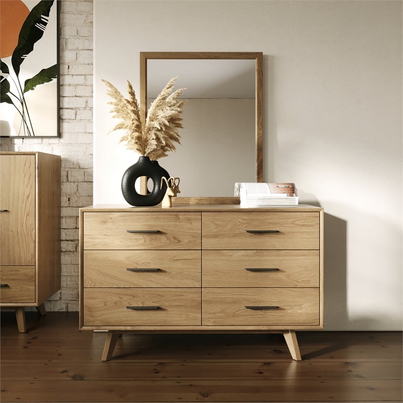 Pemberly Row Contemporary Veneer Wood and Metal Bedroom Dresser in Walnut