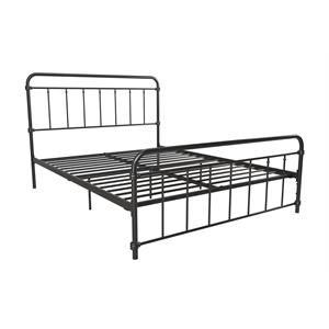 Pemberly Row Metal Platform Bed with Rustic Design and Curved Edge Queen - Black