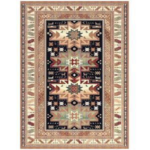 Pemberly Row Contemporary Rust Black Ivory Aqua Viscose Area Rug
