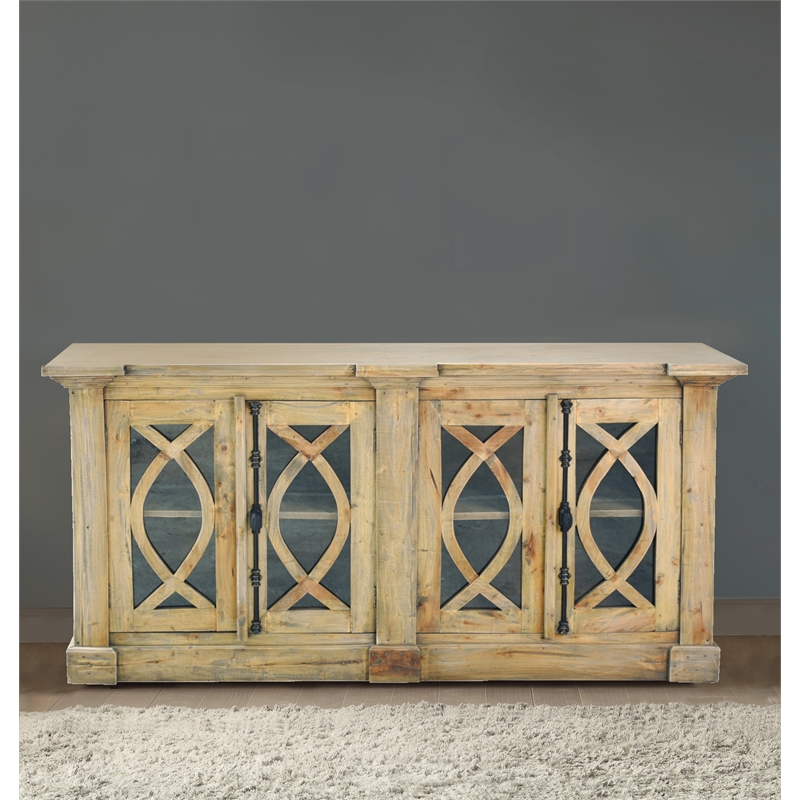Pemberly Row Cottage Curved Glass Door Sideboard Driftwood Brown Wood