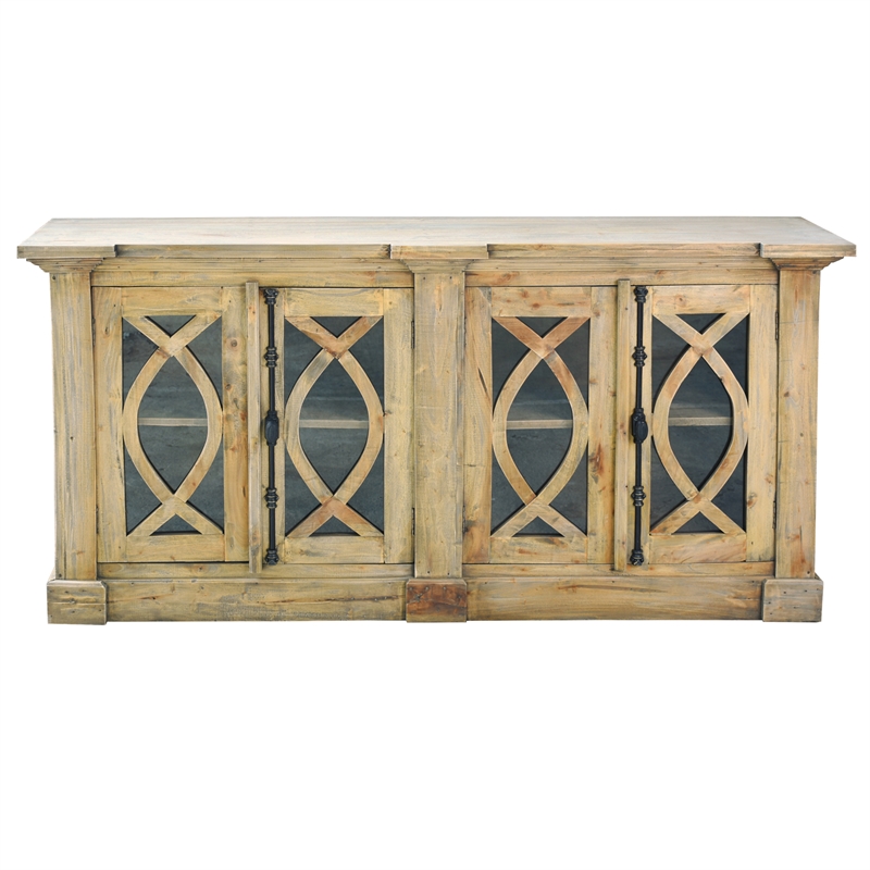 Pemberly Row Cottage Curved Glass Door Sideboard Driftwood Brown Wood