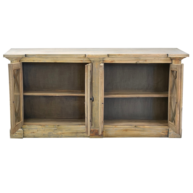 Pemberly Row Cottage Curved Glass Door Sideboard Driftwood Brown Wood