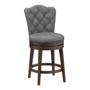 Pemberly Row 26.25&quot Fabric Traditional Counter Stool in Chocolate/Gray