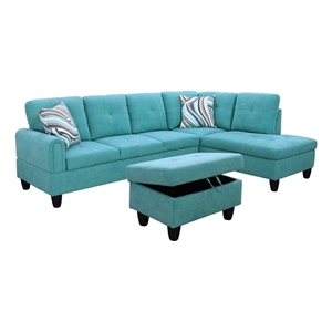 Pemberly Row Modern 3PC Sectional Sofa with Ottoman (Sea Green)