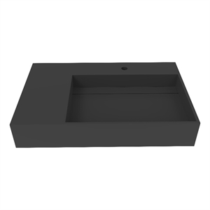 Pemberly Row Modern 30&quot Stone Left Basin Bathroom Sink in Black