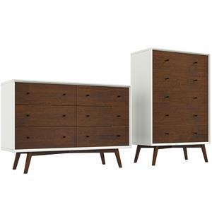 Pemberly Row Mid-Century Modern 6-Drawer Double-Dresser Solid Wood in White
