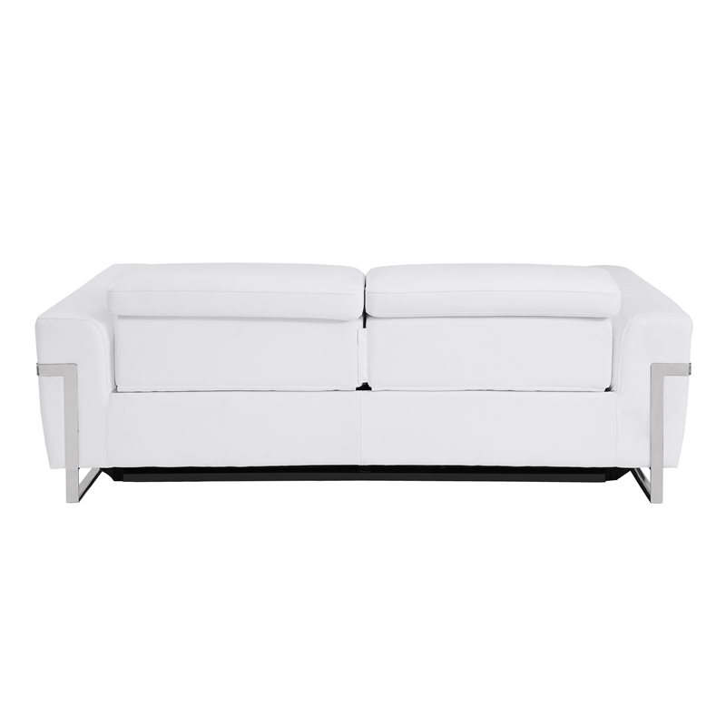Pemberly Row Italian Leather Sofa with Power Recliner in White