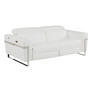 Pemberly Row Italian Leather Sofa with Power Recliner in White