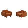 Pemberly Row Mid-Century Pillow Back Velvet Lounge Chair in Orange (Set of 2)