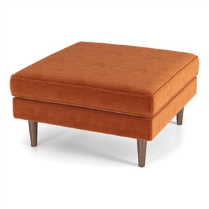 Pemberly Row Hudson Mid-Century Square Velvet Upholstered Ottoman in Orange