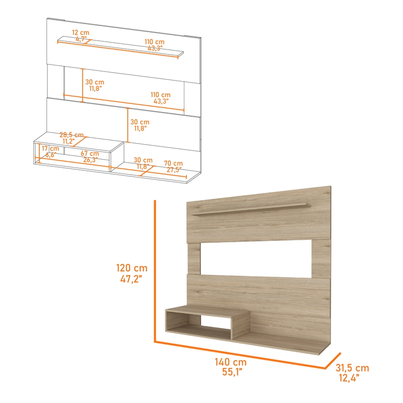 Pemberly Row Entertainment Center Light Pine (beige) Engineered Wood