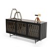 Pemberly Row Modern Acacia Wood & Glass Buffet in Black/Antique Brass
