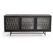 Pemberly Row Modern Acacia Wood & Glass Buffet in Black/Antique Brass
