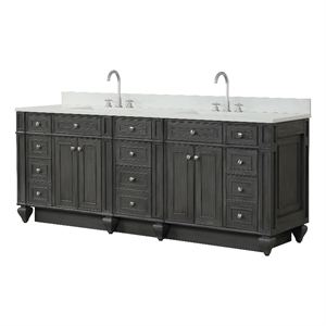 Pemberly Row Modern 84&quot Solid Birch Hardwood Double Vanity in Gray