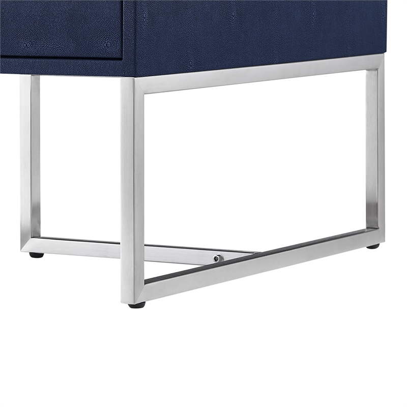 Pemberly Row Contemporary Faux Shagreen Coffee Table Navy/Chrome