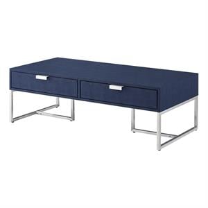 Pemberly Row Contemporary Faux Shagreen Coffee Table Navy/Chrome