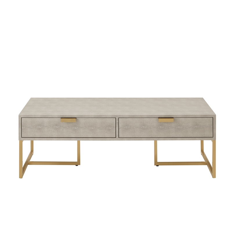 Pemberly Row Modern Faux Shagreen Coffee Table Cream White/Gold