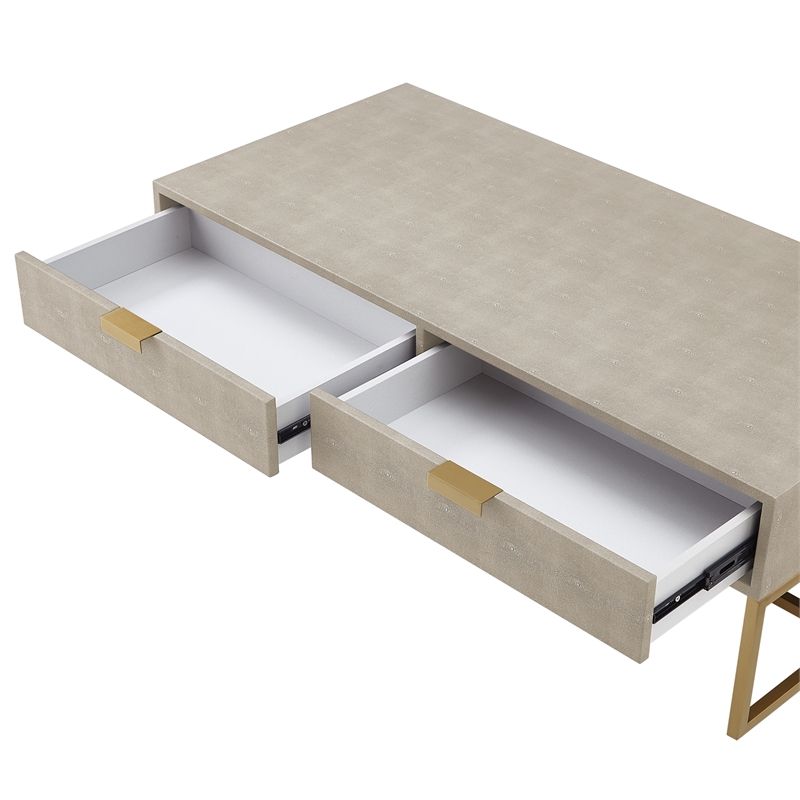 Pemberly Row Modern Faux Shagreen Coffee Table Cream White/Gold