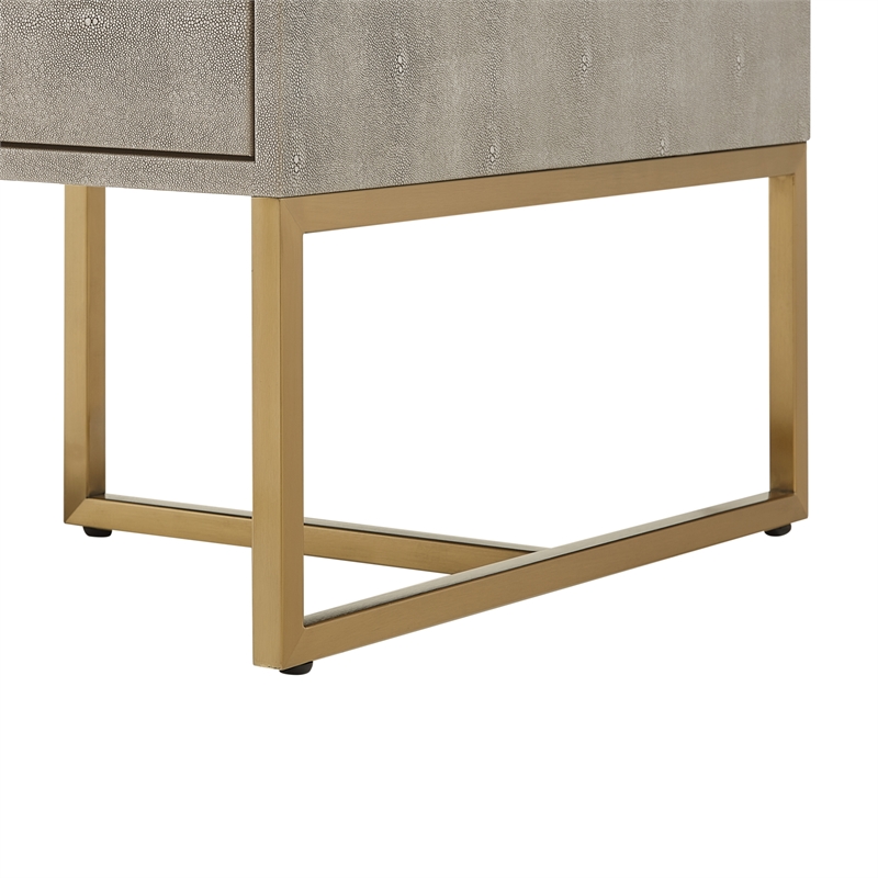 Pemberly Row Modern Faux Shagreen Coffee Table Cream White/Gold