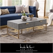 Pemberly Row Contemporary Faux Shagreen Coffee Table Gray/Gold