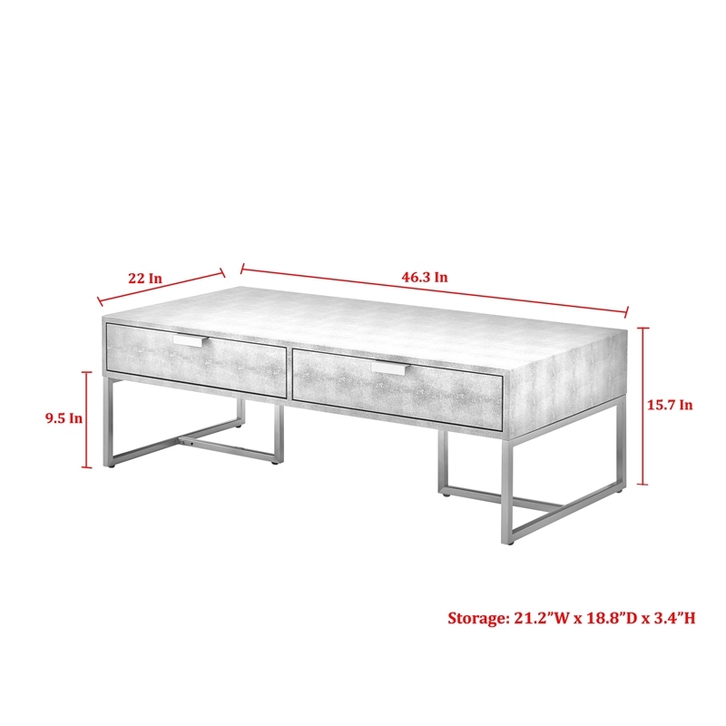 Pemberly Row Contemporary Faux Shagreen Coffee Table Gray/Gold