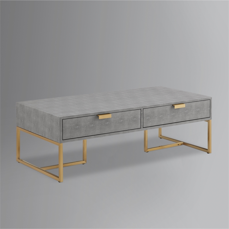 Pemberly Row Contemporary Faux Shagreen Coffee Table Gray/Gold
