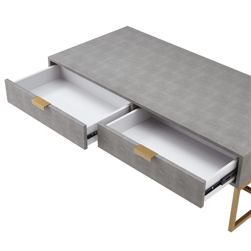 Pemberly Row Contemporary Faux Shagreen Coffee Table Gray/Gold