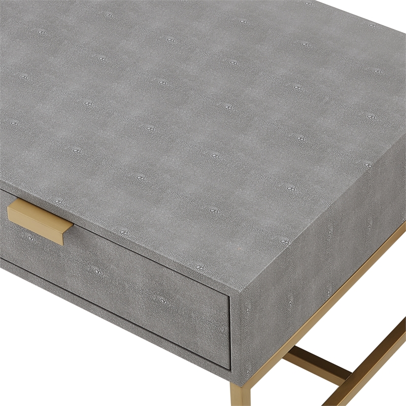 Pemberly Row Contemporary Faux Shagreen Coffee Table Gray/Gold
