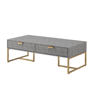Pemberly Row Contemporary Faux Shagreen Coffee Table Gray/Gold