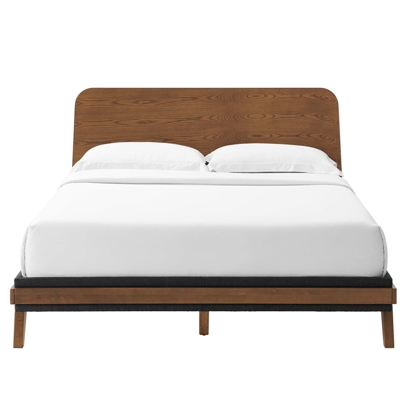 Pemberly Row Contemporary MDF Wood Queen Platform Bed in Walnut