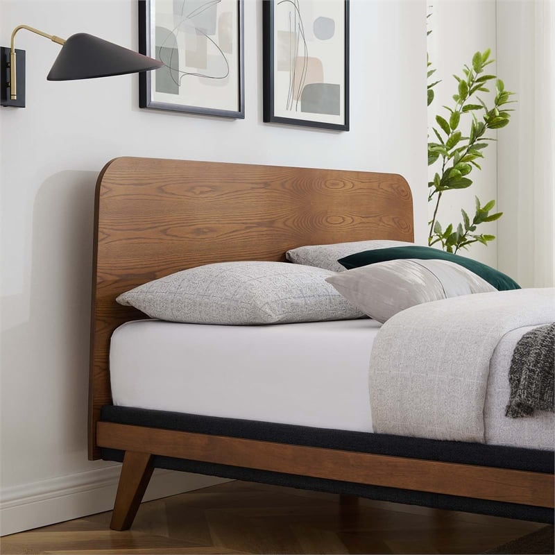 Pemberly Row Contemporary MDF Wood Queen Platform Bed in Walnut