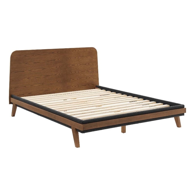 Pemberly Row Contemporary MDF Wood Queen Platform Bed in Walnut