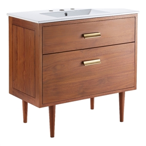 Pemberly Row 36&quot Modern Wood & Ceramic Bathroom Vanity in Natural/White