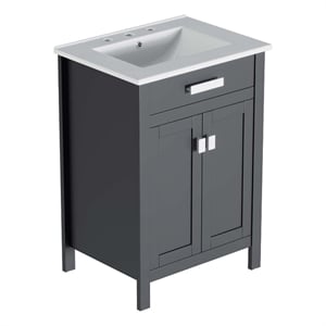 Pemberly Row 23.5&quot Modern Wood/Ceramic Bathroom Vanity in Gray/White