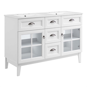 Pemberly Row 48&quot Modern Wood Double Sink Bathroom Vanity Cabinet in White