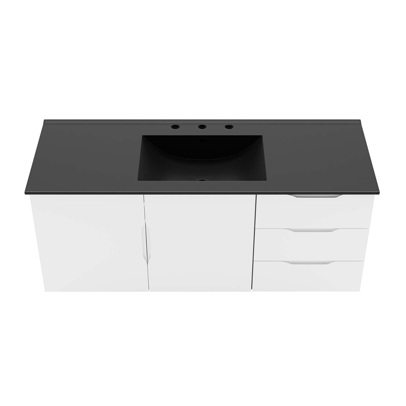 Pemberly Row Modern Wood Single Sink Bathroom Vanity in White/Black