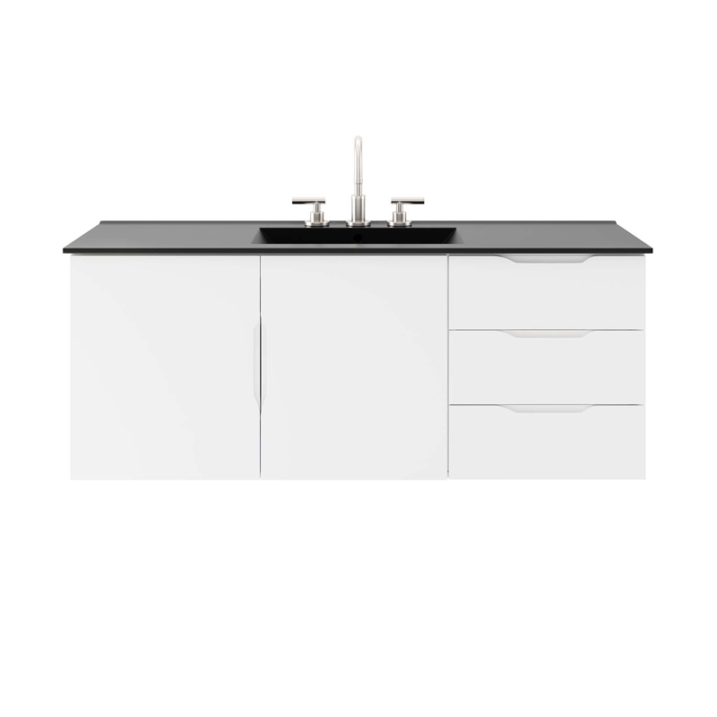 Pemberly Row Modern Wood Single Sink Bathroom Vanity in White/Black