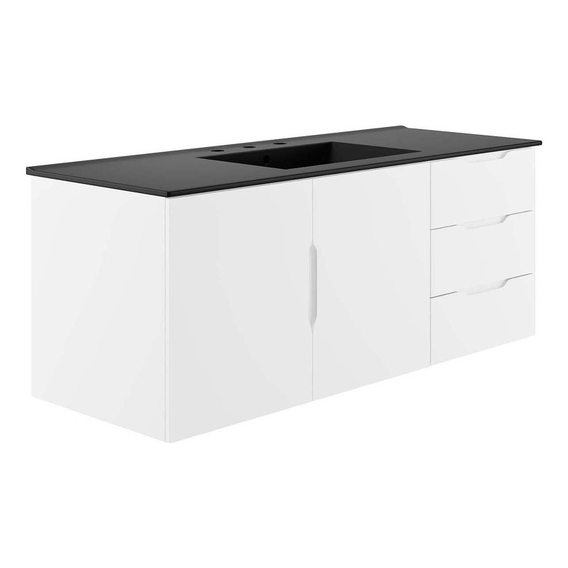 Pemberly Row Modern Wood Single Sink Bathroom Vanity in White/Black
