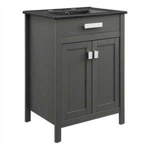 Pemberly Row 24&quot Modern Wood/Ceramic Bathroom Vanity in Gray/Black