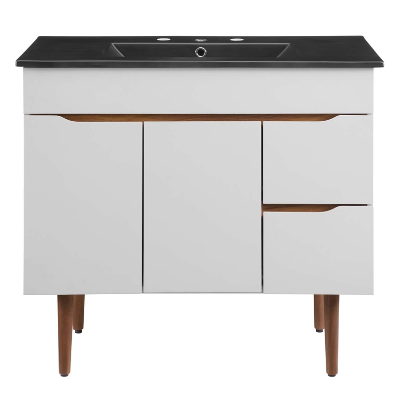 Pemberly Row Modern Wood/Ceramic Bathroom Vanity in Gray/Black