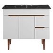 Pemberly Row Modern Wood/Ceramic Bathroom Vanity in Gray/Black