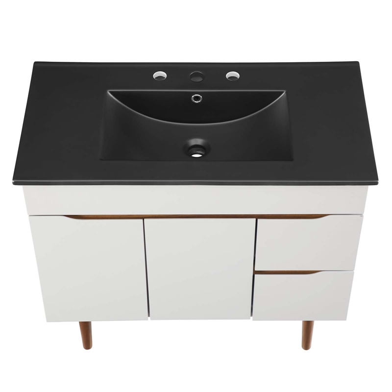 Pemberly Row Modern Wood/Ceramic Bathroom Vanity in Gray/Black