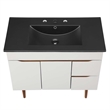 Pemberly Row Modern Wood/Ceramic Bathroom Vanity in Gray/Black