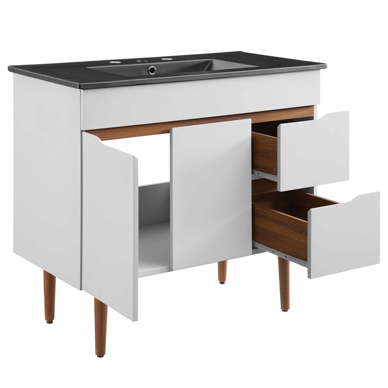 Pemberly Row Modern Wood/Ceramic Bathroom Vanity in Gray/Black