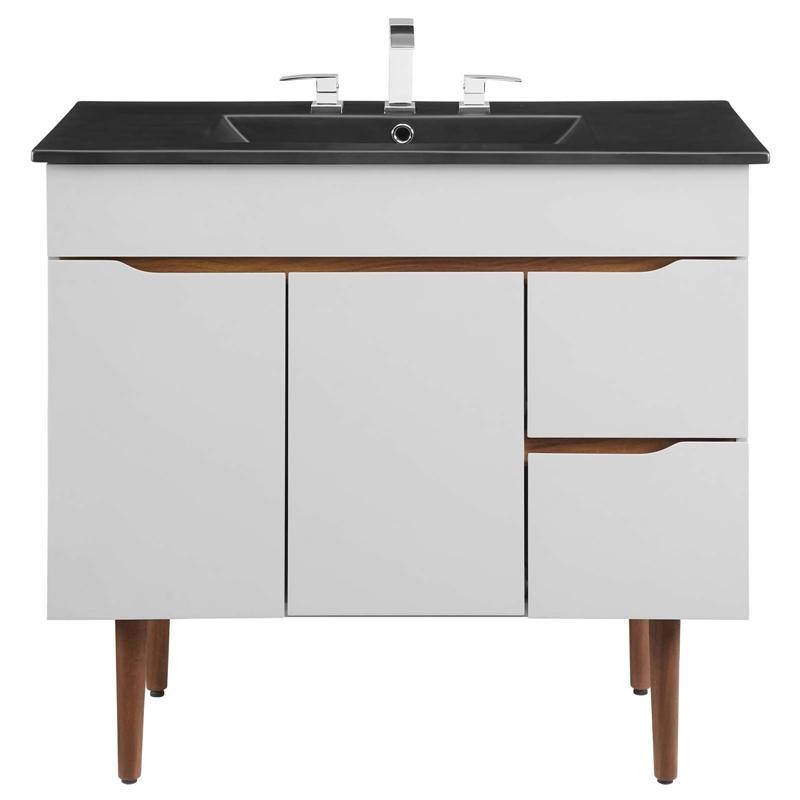 Pemberly Row Modern Wood/Ceramic Bathroom Vanity in Gray/Black