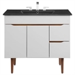 Pemberly Row Modern Wood/Ceramic Bathroom Vanity in Gray/Black