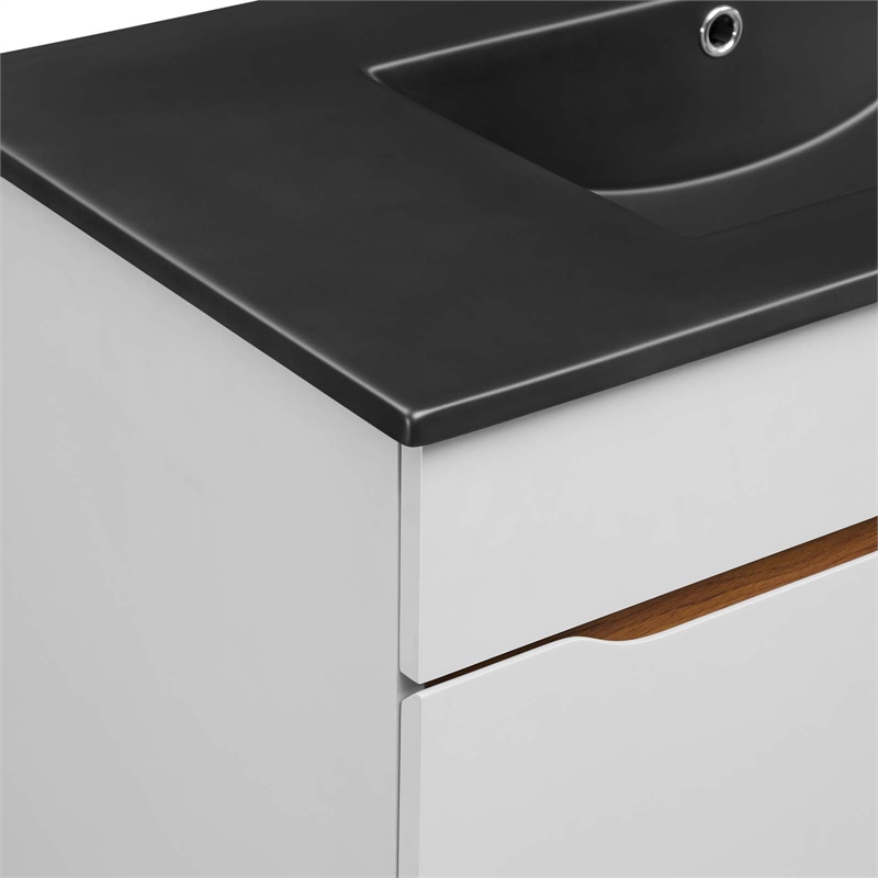 Pemberly Row Modern Wood/Ceramic Bathroom Vanity in Gray/Black